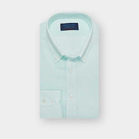 Contemporary Fit Plain Mint Green Linen Shirt with Button Down Collar & Two Button Cuff