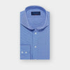 Contemporary Fit Blue Micro Houndstooth Check Cotton Shirt with Cut-away Collar & Two Button Cuff