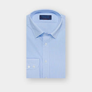Contemporary Fit Blue Micro Check Oxford Cotton Shirt with Concealed Button Down Collar & Two Button Cuff