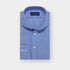 Contemporary Fit Dark Blue Stripe Cotton & Linen Blend Shirt with Cut-away Collar & Two Button Cuff
