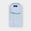 Contemporary Fit Sky Blue Houndstooth Check Cotton Shirt with Classic Collar & Two Button Cuff