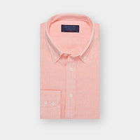 Contemporary Fit Plain Pink Linen Shirt with Button Down Collar & Two Button Cuff