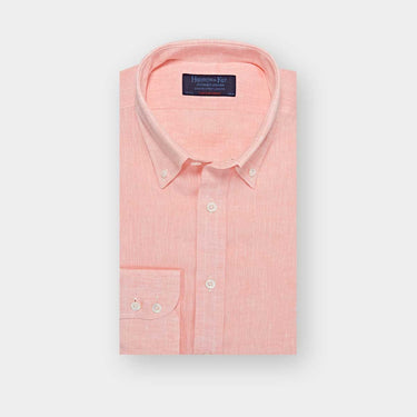 Contemporary Fit Plain Pink Linen Shirt with Button Down Collar & Two Button Cuff