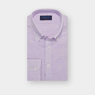 Contemporary Fit Plain Lilac Linen Shirt with Button Down Collar & Two Button Cuff