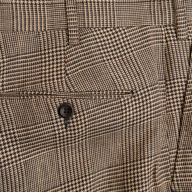 Beige Prince of Wales Check Linen Trousers