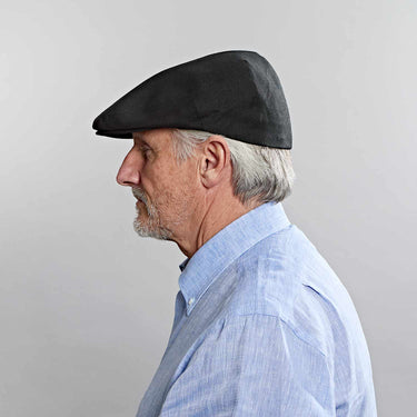 Black Linen Flat Cap