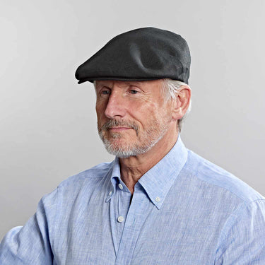 Black Linen Flat Cap