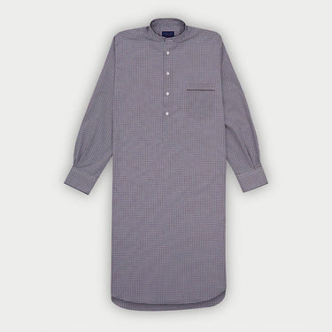 Blue & Brown Check Cotton Nightshirt with Navy Piping
