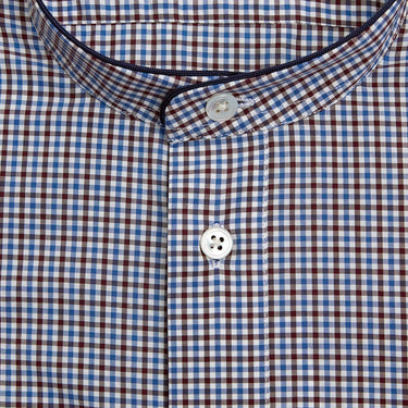 Blue & Brown Check Cotton Nightshirt with Navy Piping