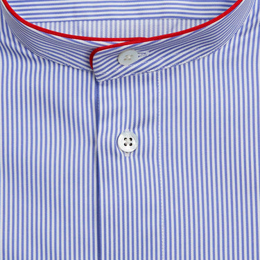 Blue Fine Bengal Stripe Cotton Twill Nightshirt with Red Piping