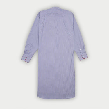 Blue Fine Bengal Stripe Cotton Twill Nightshirt with Red Piping