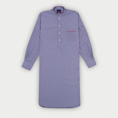 Blue Fine Gingham Check Sea Island Quality Cotton Nightshirt with Red Piping MTM1024