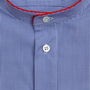 Blue Fine Gingham Check Sea Island Quality Cotton Nightshirt with Red Piping MTM1024