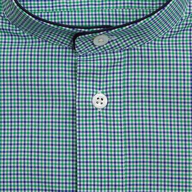 Blue & Green Check Cotton Nightshirt with Navy Piping