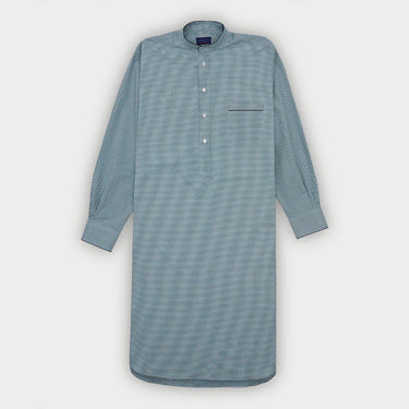 Blue & Green Check Cotton Nightshirt with Navy Piping