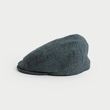 Blue Herringbone Wool Flat Cap