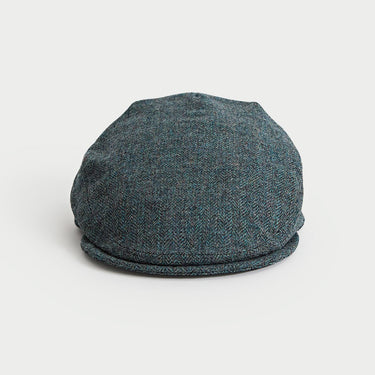 Blue Herringbone Wool Flat Cap