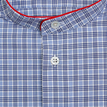 Blue & Navy Overcheck Cotton Nightshirt with Red Piping