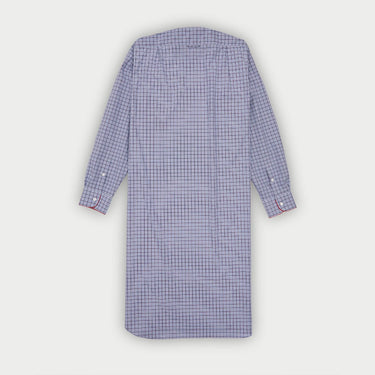 Blue & Navy Overcheck Cotton Nightshirt with Red Piping