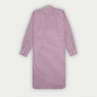 Blue & Red Overcheck Cotton Nightshirt with Navy Piping