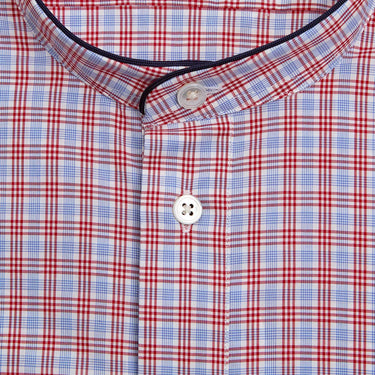 Blue & Red Overcheck Cotton Nightshirt with Navy Piping