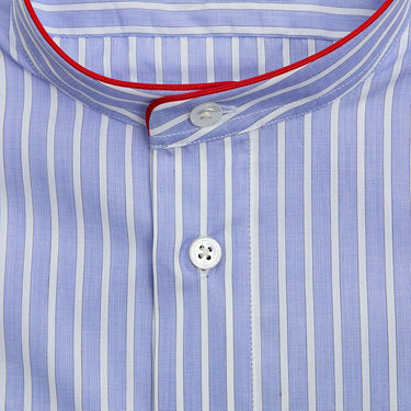 Blue Stripe End - on - End Sea Island Quality Cotton Nightshirt with Red Piping