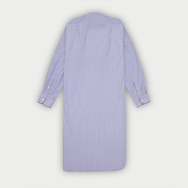 Blue Stripe End - on - End Sea Island Quality Cotton Nightshirt with Red Piping