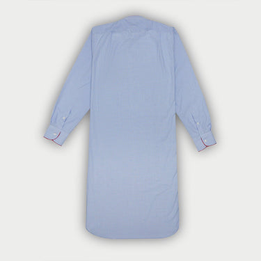 Blue & White Check Cotton Nightshirt with Red Piping