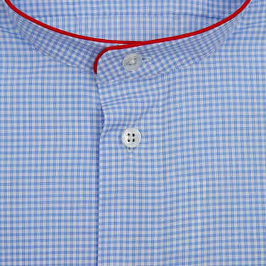 Blue & White Check Cotton Nightshirt with Red Piping
