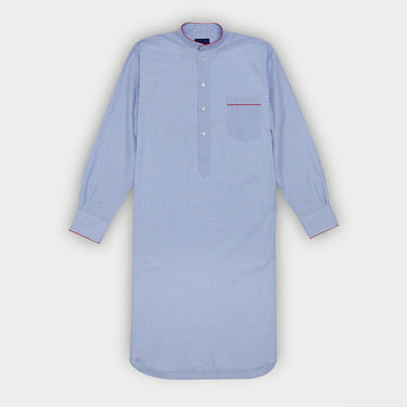 Blue & White Check Cotton Nightshirt with Red Piping