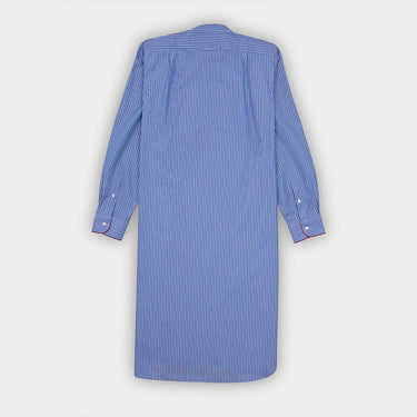 Blue & White Fine Stripe Sea Island Quality Cotton Nightshirt with Red Piping