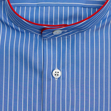 Blue & White Fine Stripe Sea Island Quality Cotton Nightshirt with Red Piping