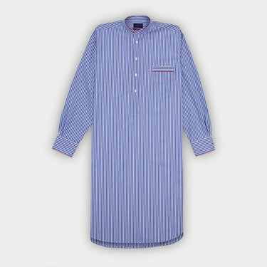 Blue & White Stripe Sea Island Cotton Quality Nightshirt with Red Piping MTM1033