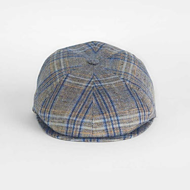 Blue With Brown & Navy Overcheck Cotton & Linen Toni Cap