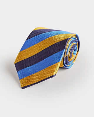 Blue, Yellow & Navy Block Stripe Silk Tie