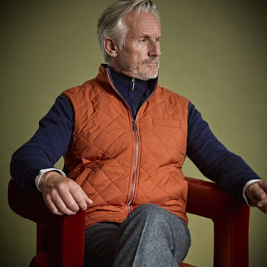 Brick Red Quilted Gilet with Navy Knitted Back