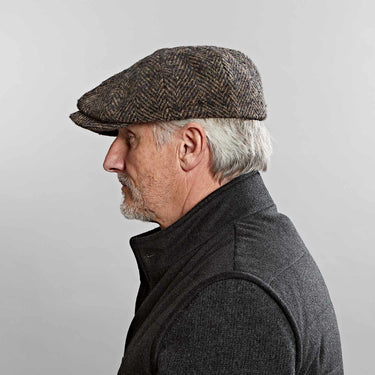 Brown Large Herringbone Donegal Tweed Wool Gatsby Cap