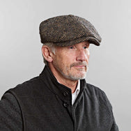 Brown Large Herringbone Donegal Tweed Wool Gatsby Cap
