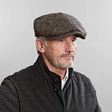 Brown Large Herringbone Donegal Tweed Wool Gatsby Cap