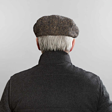 Brown Large Herringbone Donegal Tweed Wool Gatsby Cap