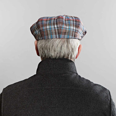 Brown Multicolour Check Silk, Linen & Wool Gatsby Cap