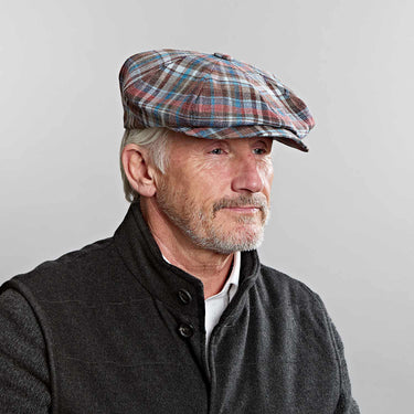 Brown Multicolour Check Silk, Linen & Wool Gatsby Cap