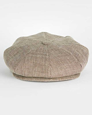 Brown Plain Micro Houndstooth Cotton & Linen Mix Gatsby Cap