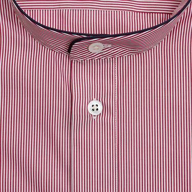 Burgundy Fine Bengal Stripe Sea Island Quality Cotton Nightshirt with Navy Piping