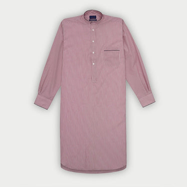 Burgundy Fine Bengal Stripe Sea Island Quality Cotton Nightshirt with Navy Piping