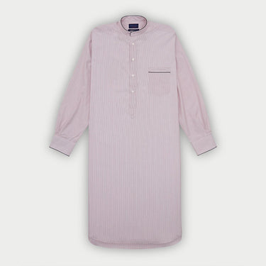 Burgundy Hairline Stripe Sea Island Quality Cotton Nightshirt with Navy Piping