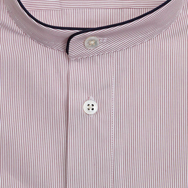 Burgundy Hairline Stripe Sea Island Quality Cotton Nightshirt with Navy Piping