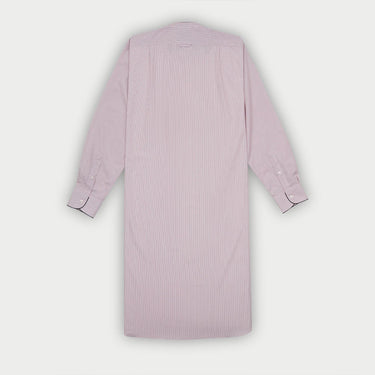Burgundy Hairline Stripe Sea Island Quality Cotton Nightshirt with Navy Piping