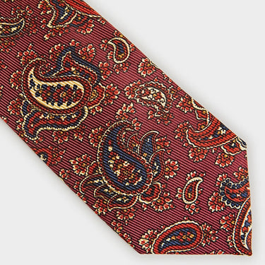 Burgundy Paisley Motif Printed Silk Tie