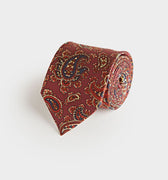 Burgundy Paisley Motif Printed Silk Tie